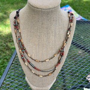 EUC Silpada long 3 strand leather cord necklace